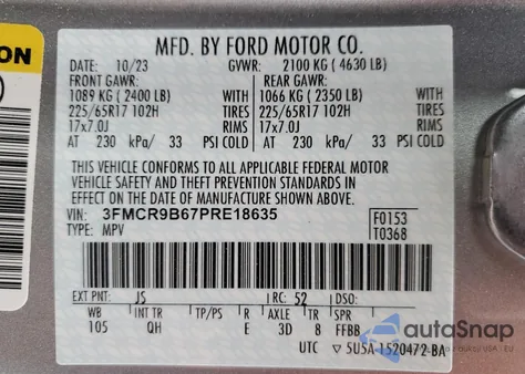 2023 Ford Bronco Sport Big Bend from USA, damaged, VIN 3FMCR9B67PRE18635